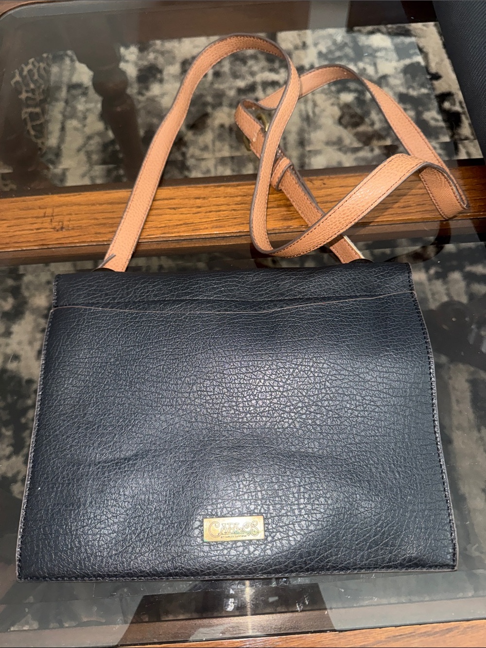 Carlos by Carlos Santana Black Crossbody Bag with Tan Strap